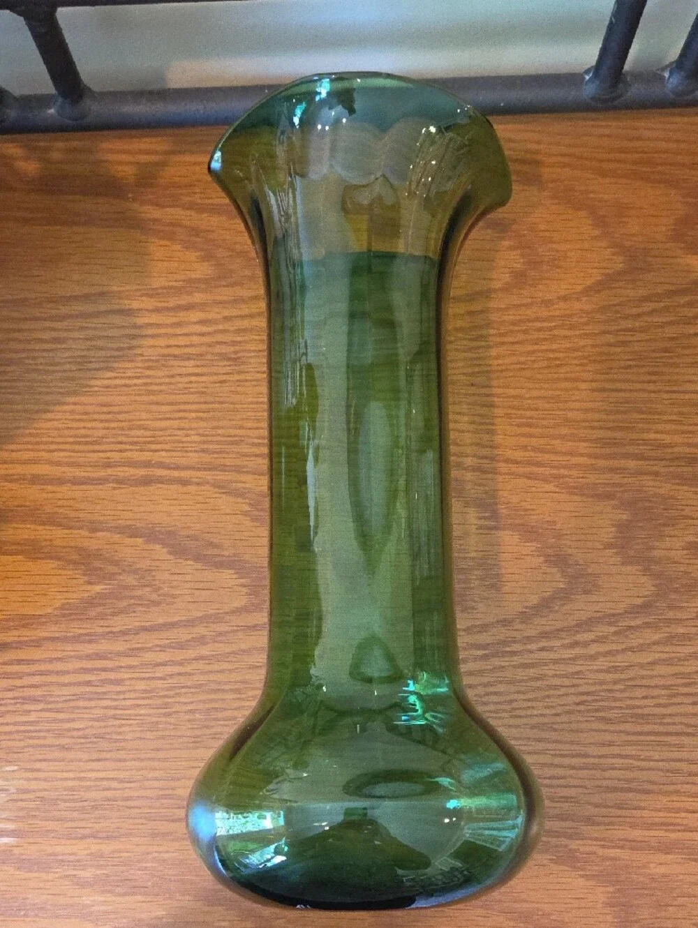 Vtg Green Glass Fluted Vase - Approx 11 3/4